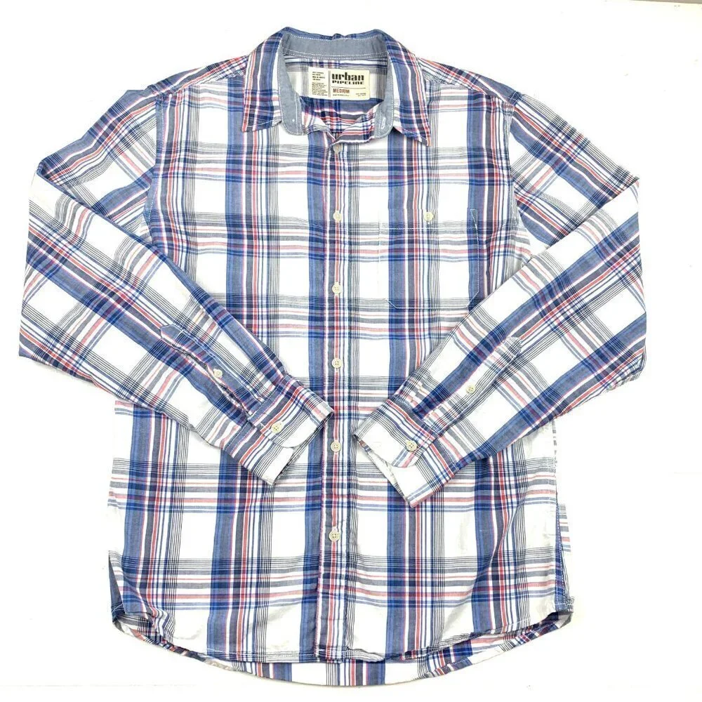 Urban Pipeline Cotton Plaid Long Sleeve Button Down Shirt Men's Size Medium